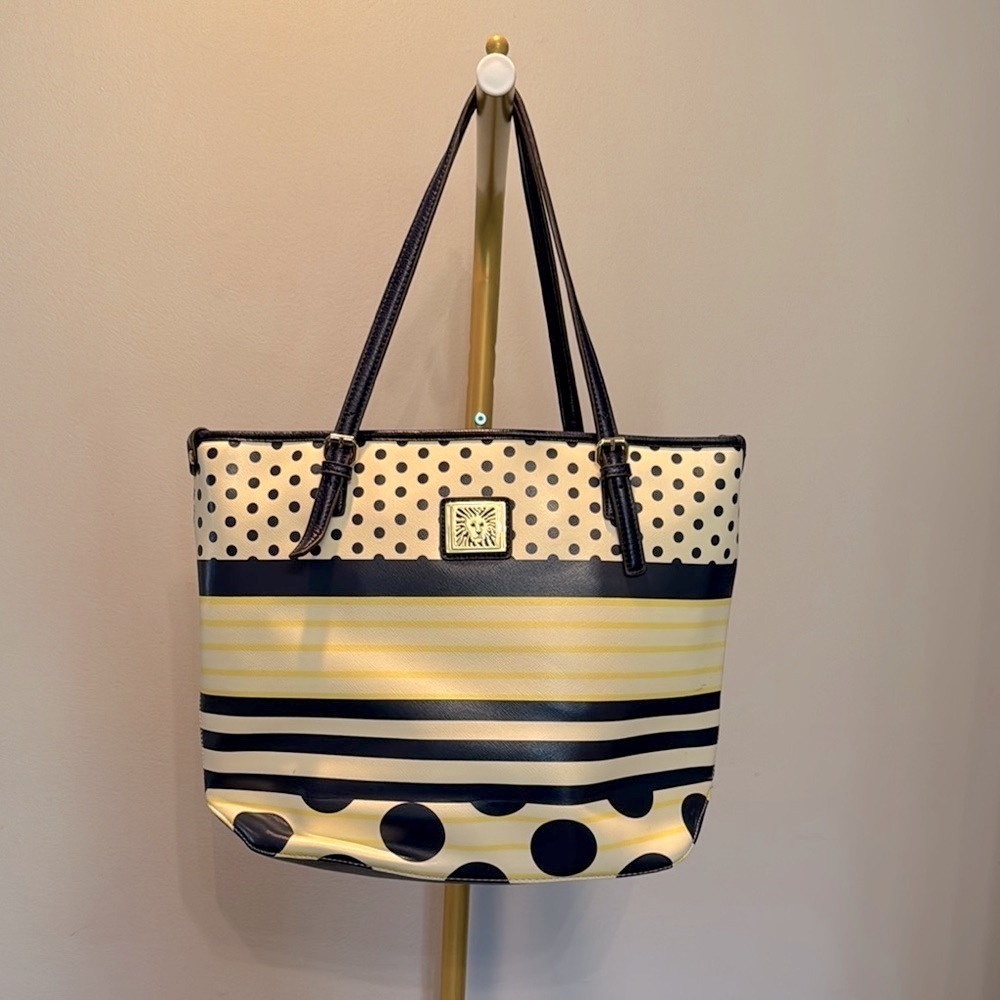 Anne Kline Striped and Polka Dot Tote Bag EUC
